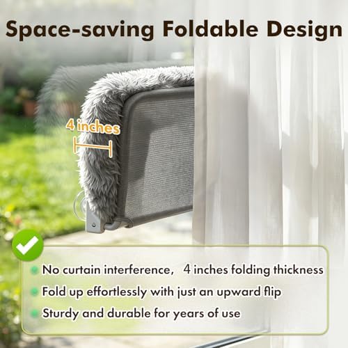 Zoratoo Foldable Cat Window Perch, Widened Cushion Cat Bed for Large Cats