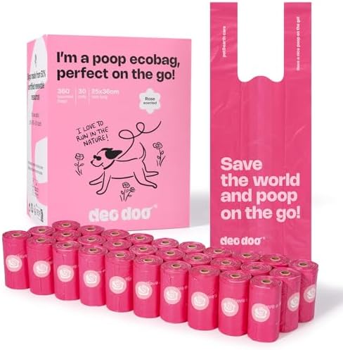 Deo Doo Dog Poop Bags with Handles, 360 Bags, Rose Scented (Only Rolls)