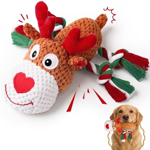 Plush Rope Reindeer Dog Toy – Durable Squeaky Tug Toy for Small, Medium Dogs, Interactive Chew & Fetch Puppy Toy