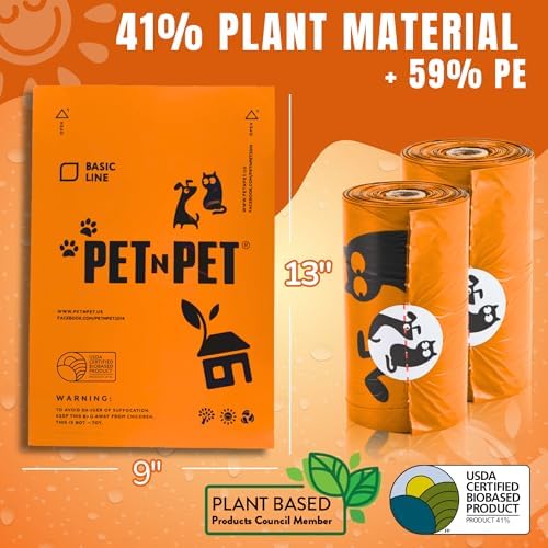 Pet N Pet Poop Bags for Dogs, 1080 Count, Plant Based, Unscented, Orange