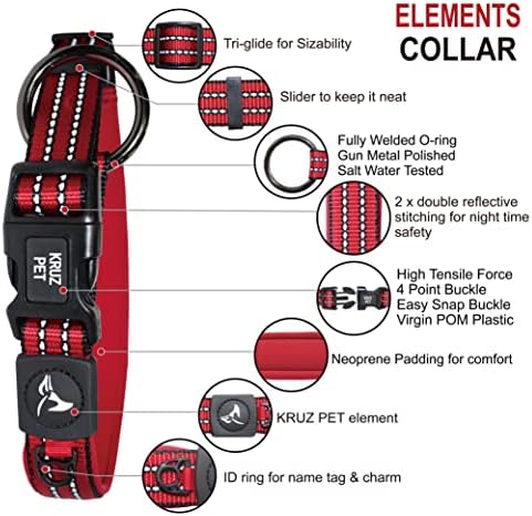 Kruz Dog Collar for Large Dogs (Width - 1", Length - 21"-25") Reflective Adjustable Pet Neck Band with Soft Padding, Heavy-Duty O-Ring, 100% Nylon Strap (Rasoberry Pink, Large)