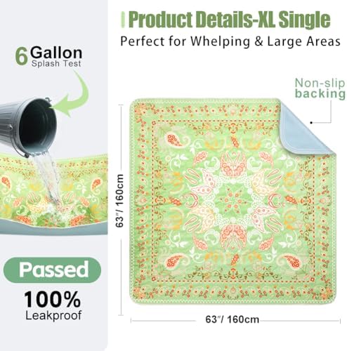 Extra Large Washable Dog Pad 63" x 63", XL Reusable Whelping Mat for Dogs, Massive Waterproof Puppy Training Pad for Large Rug Protection & Playpens, Non-Slip Absorbent Dog Floor Mat