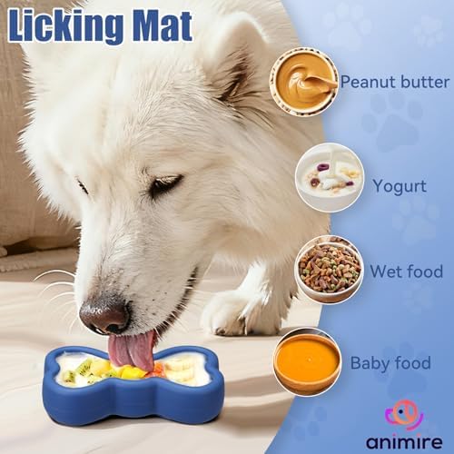 Lick Mat for Dogs, Animire Anti-Spilled Bow Tie Lick Bowls for Anxiety Relief, Silicone Slow Feeder Licking Pad with Suction Cups, Freezeable Dog Enrichment Toy for Boredom(Dark Blue,L)