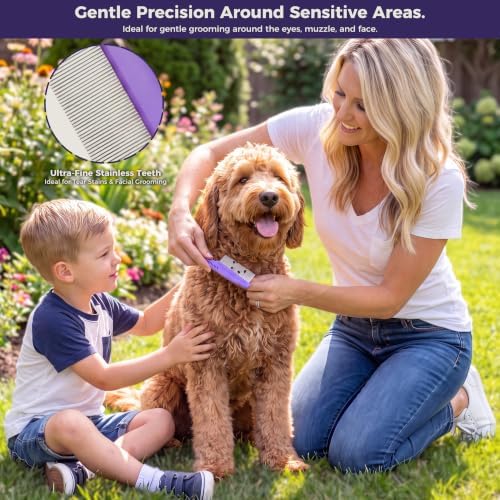 5PCS Dog Grooming Kit with Long Pin Slicker Brush for Dogs, Violet