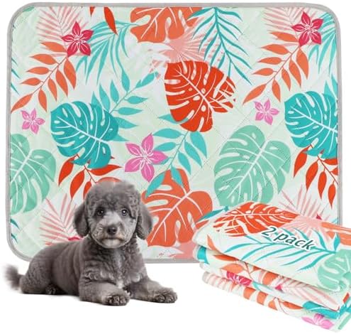 BVAGSS Washable Pee Pads for Dogs, 2 Pack Reusable Leakproof Puppy Wee Wee Pad, Non-Slip Waterproof Pet Training Pads, Super Absorbent Whelping Pads XH081 (Green Palm Leaves, 24X18 Inch (Pack of 2))
