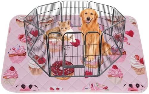 IEUUMLER Washable Pee Pads for Dogs, 1 Pack Cake Pattern Reusable Waterproof Puppy Potty Pads, Non-Slip Absorbent Pet Training Pads for Playpen Crate Bed EU015 Pink Cake, 63x63