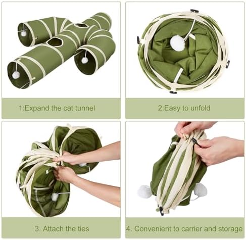 Ownpets Cactus Cat Tunnel 10" with Peek Holes for Indoor Large Cat, Green
