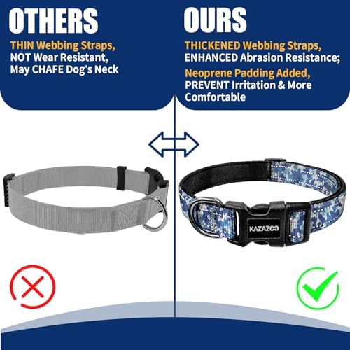 Kazazoo Large Dog Collar, Reflective Collar,No Pull,Heavy Duty Collar,Soft Neoprene & Quick Release Buckle Dog Collars for Labrador,German Shepherd,Golden Retriever Blue camo-L