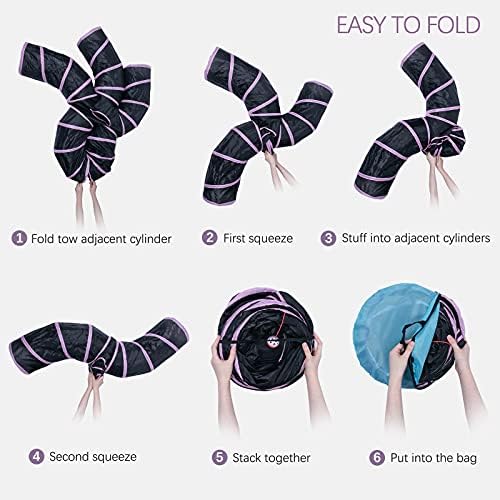 EGETOTA Cat Tunnel for Indoor Cats Large, with Play Ball S-Shape 5 Way Collapsible Interactive Peek Hole Pet Tube Toys, Puppy, Kitty, Kitten, Rabbit (Pink & Black)