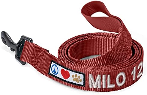 Pawtitas Personalized 6 ft Marsala Dog Leash M/L Custom Name and Phone Embroidery Strong Nylon Leash for Medium and Large Breeds