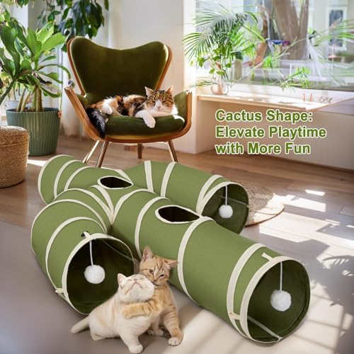 Ownpets Cactus Cat Tunnel 10" with Peek Holes for Indoor Large Cat, Green