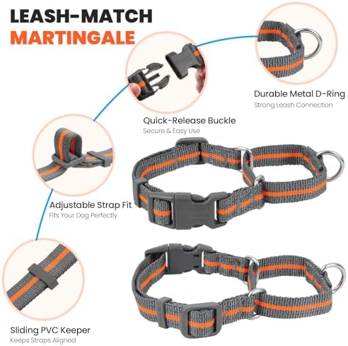 VIVAGLORY Double Handle Dog Leash Twingrip, 5ft x 1in, L, Orange Grey