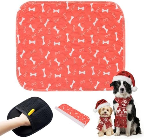 Puppy Pee Pads with Pheromones, Washable Puppy Training Pads for Dogs Reusable Puppy Potty Pads for Dogs and Cats(with Pet Hair Removal Gloves)