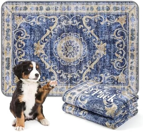 Washable Pee Pads for Dogs, 2 Pack Reusable Puppy Pads Absorbent Training Pads for Dogs Waterproof Dog Mat Non-Slip Whelping Pet Mat (Navy Blue, 36“×24”-2Pack)