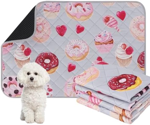 IEUUMLER Washable Pee Pads for Dogs, 2 Pack Cake Pattern Reusable Waterproof Puppy Potty Pads, Non-Slip Absorbent Pet Training Pads for Playpen Crate Bed EU015 Grey Cake, 24x18