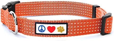 Pawtitas Reflective Dog Collar for Small Dogs – Adjustable Nylon Puppy Collar with Quick-Release Buckle | Fits Neck 11–16 in | Night Safety Training Collar | S | Orange