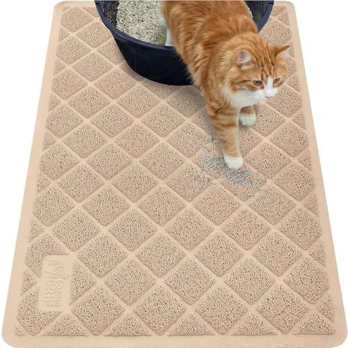 GORILLA GRIP Cat Litter Box Mat, Coiled Mesh Trapping Mats, 35x23 Beige