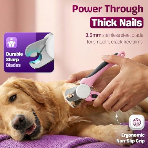 Flexzion Dog Nail Clippers and Cat Nail Trimmer with Safety Guard, Pink
