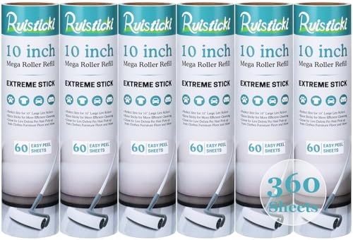 10 inch Large Lint Roller Refill Compatible with Evercare Layers Smart Design Mega Lint Rollers for Pet Hair Extra Sticky 60 Sheets per Refill, 6 Pack, 360 Sheets Total