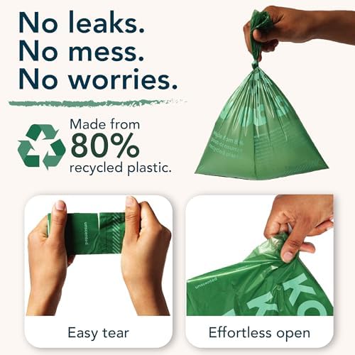 80% Recycled Plastic Dog Poop Bags – Extra Thick, Leak Proof Waste Bags, Big Dog Approved (Unscented, 540 Bags)