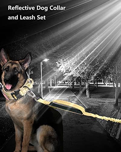 AUBELL Reflective Tactical Heavy Duty Dog Leash and Collar Set,Yellow M
