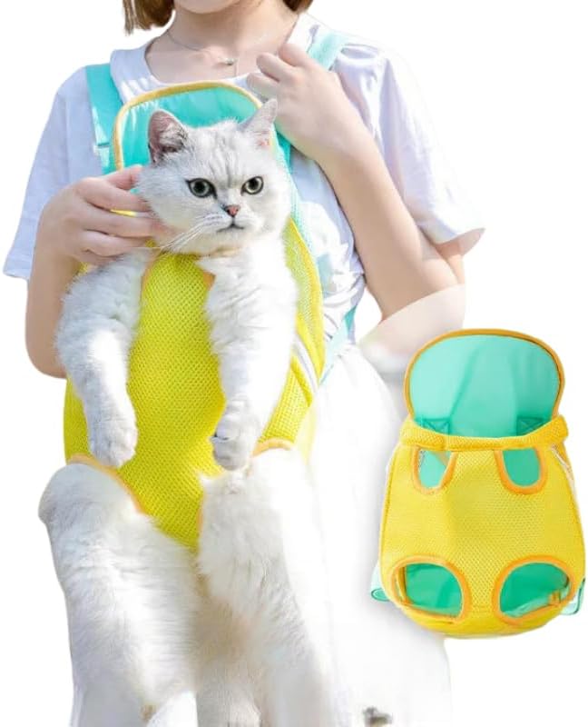 Feya Pet Carrier Backpack, Adjustable Pet Front Cat Carrier Breathable, Easy-Fit for Traveling Hiking for Small Medium Dogs Cats (Yellow and Green Stitching, XL-(Recommended Weight 10-12 Catties))