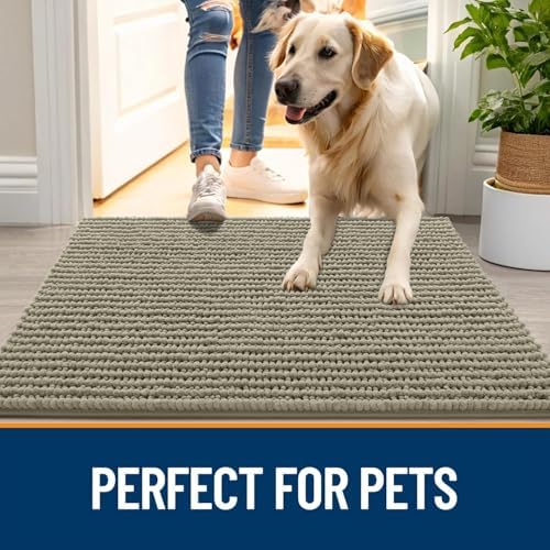 OLANLY Dog Door Mat for Muddy Paws 44x24, Extra Absorbent Chenille Mud Mat