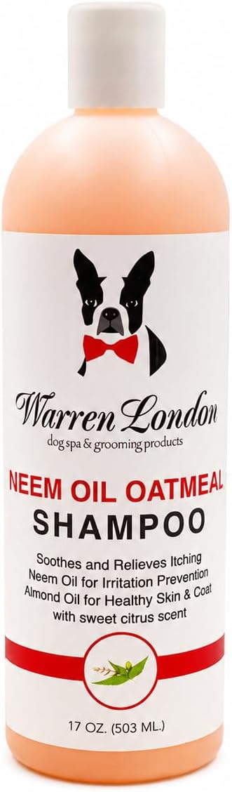 Warren London Neem Oil with Oatmeal Dog Shampoo - Deep Cleansing & Moisturizing for Sensitive Skin - Itch Relief & Odor Control - Made in USA - 17 oz