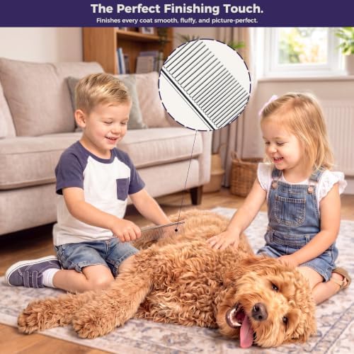 5PCS Dog Grooming Kit with Long Pin Slicker Brush for Dogs, Violet