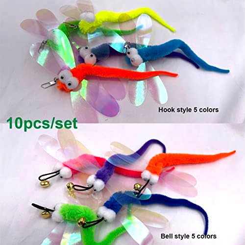 AcceLeah Cat Worm Toy Refills Cats Teaser Toys Worms and Dragonfly Refill,Cat Wand Toy Assorted Teaser Refills with Bell (10 Pcs Dragonfly Set)