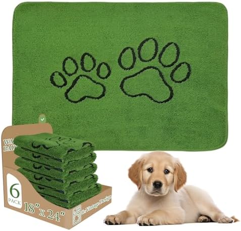 Homimp Washable Pee Pads for Dogs, 6 Pack Super Absorbent Reusable Puppy Pads, Green Long Wool Fake Grass for Potty Training, Upgrade Non-Slip and Leak-Proof,Floor, Couch, Bed, and Crate,Green 18"×24"