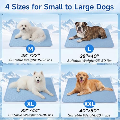 PatiencET Extra Large Dog Cooling Mat, 40 x 50 in XL No-Gel Cooling Pad for Large Dogs, Cool Touch Nylon Pet Mat, Washable Summer Dog Mat for Bed, Floor, Crate, Sofa, Car, Blue