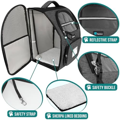 PetAmi Dog Backpack Carrier Airline Approved Cat Pet Puppy Bag, Charcoal