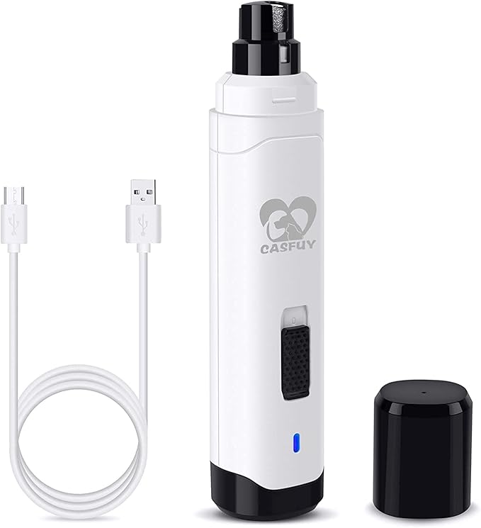 Casfuy Dog Nail Grinder Upgraded - Professional 2-Speed Whisper-Quiet Electric Pet Nail Trimmer Painless Paws Grooming & Smoothing for Small Medium Large Dogs & Cats (White)