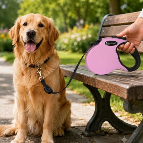 Retractable Dog Leash Hands-Free Adjustable Length 16ft with Safety Lock Durable Nylon Belt for Small Medium Large Dogs Easy Walk Training Portable Dog Leash Pink L
