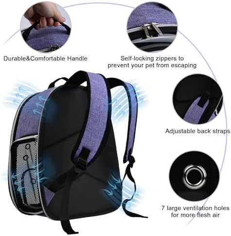BAGLHER Cat Carrier Backpack Bubble - Fit Up to 18 Lbs - Airline-Approved Dog Backpack Carrier for Small Pets Puppies Dogs Bunny, Space Capsule Dog Carrier Backpack for Travel Outdoor Hiking, Purple