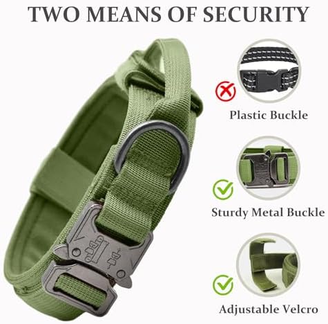Tactical Dog Collar, Adjustable Military Training Nylon Pet Collar, Green M