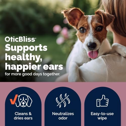 Vetnique Oticbliss Cat & Dog Ear Wipes, Ear Cleaner for Wax, Dirt & Odor