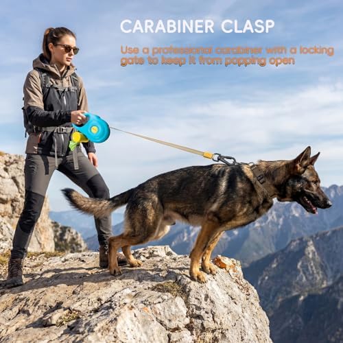 Retractable Dog Leash 10FT for Small & Medium Dogs, Sturdy Heavy-Duty Nylon Tape with Secure Locking Carabiner & Poop Bag Holder, Smooth One-Hand Control, Anti-Slip Handle, Tangle-Free Design (Green)