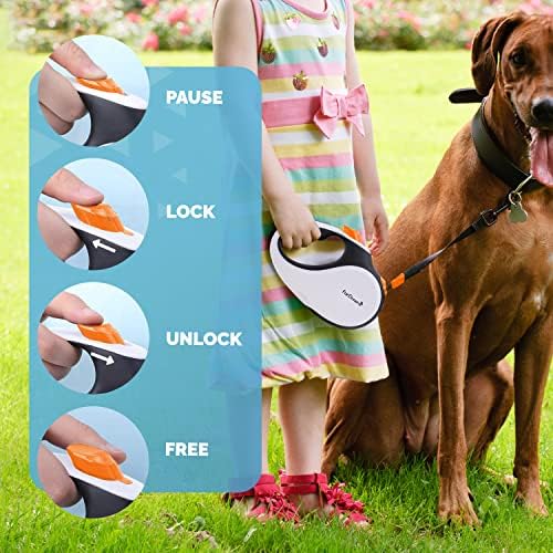 FurDreams Dog Lead - Retractable, Anti-Tangle Nylon Tape Leash Lock Button, Comfortable Handle, Multiple Sizes & Colours - 5m Extendable for Dogs Under Your Control! Heavy Duty Small Up to 15kg