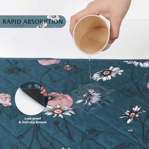 IEUUMLER Washable Pee Pads for Dogs, 2 Pack Non-Slip & Waterproof Pack Whelping Pad, Reusable Washable Puppy Potty Training Pad with Fast Absorbent for Playpen EU007 (Navy Blue Daisy, 41"X41"-2pcs)