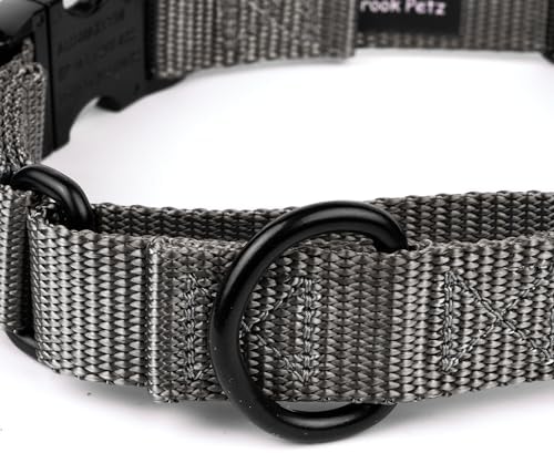 Country Brook Petz - Martingale Dog Collar - Heavy Duty Nylon Adjustable Martingale Dog Collar with Metal Buckle for Small Medium Large Breeds - 30+ Color Options (1 Inch, Medium, Charcoal)