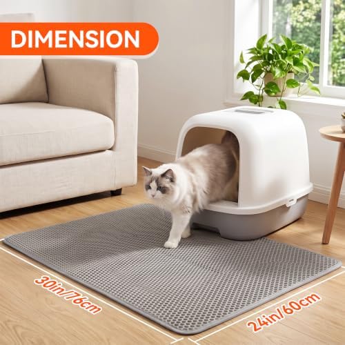 Cat Litter Mat, Double Layer Litter Trapping Mat, Gray (30" x 24")