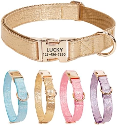 Glare Gold Personalized Dog Collars Leather and Nylon Thicken Design