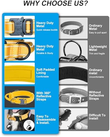 AUBELL Reflective Tactical Heavy Duty Dog Collar with Handle,Yellow M