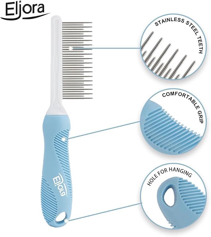 Pet Grooming Glove (Pair) & Dematting Comb Set – Anti-Slip Handle Deshedding Comb+ Gentle Massage Gloves for Dogs & Cats – Removes Loose Hair, Mats & Tangles – Safe, Effective Grooming