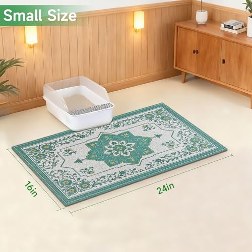 Cat Litter Mat, 24" x 16" Litter Box mat, Traps 100% Litter, Non-Slip Kitty Litter Trapping mats, Small Cute Litter mat, Easy Clean for Scatter Control, Bohe cat Food mat, Urine Waterproof