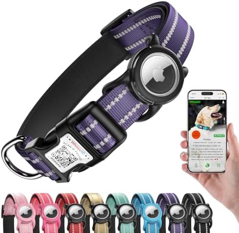 Airtag Dog Collar for Medium Dogs, Reflective Dog Collar with Airtag Holder