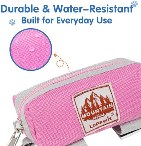 Dog Poop Bag Holder for Leash, Large-Capacity Canvas Pouch, Pink