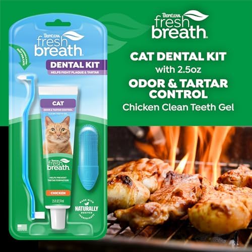 TropiClean Fresh Breath Cat Toothbrush and Toothpaste Kit, Easy Dental Care